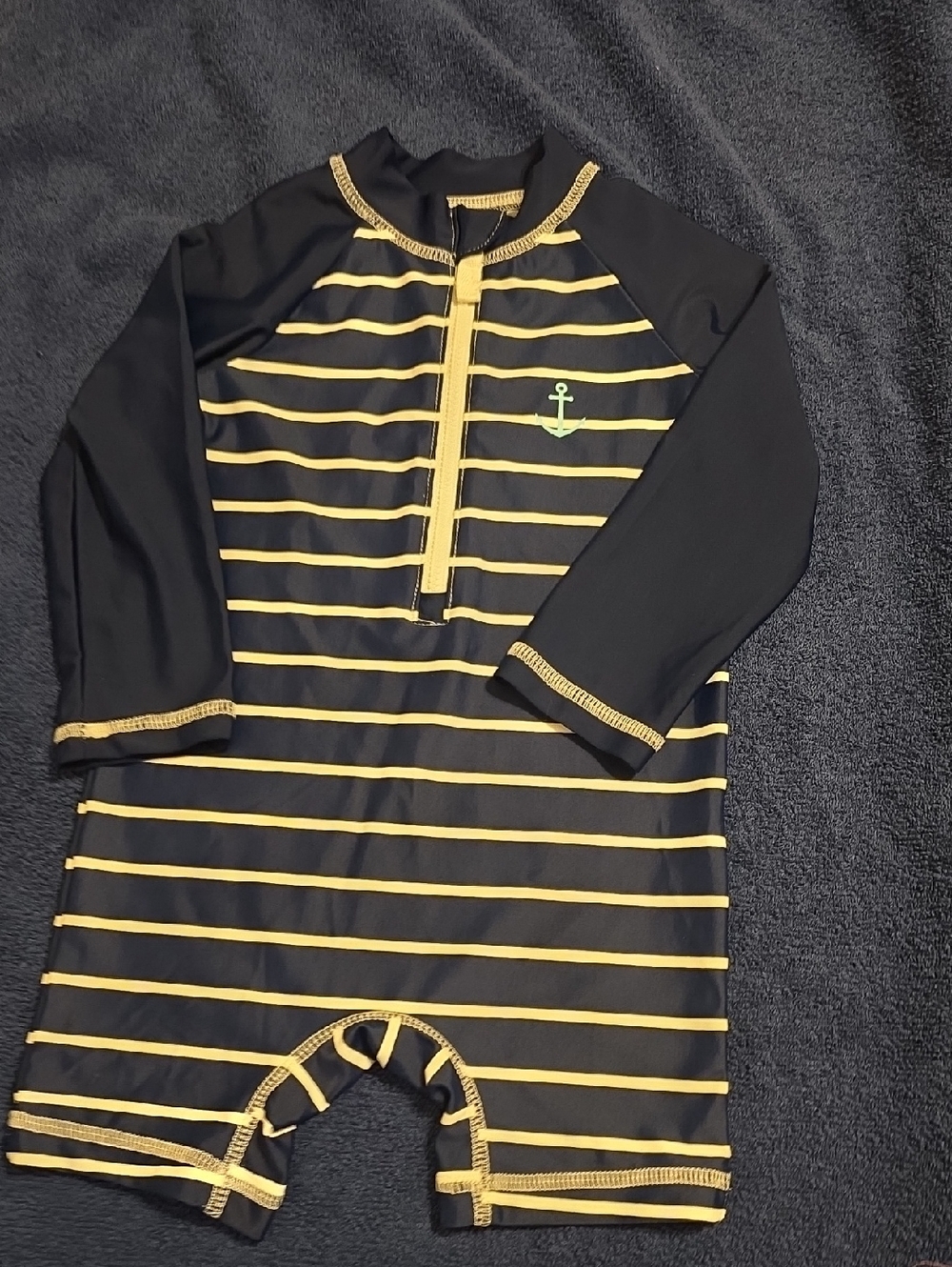 Carter's Black and Yellow Striped Long-Sleeve Rashguard Swimsuit